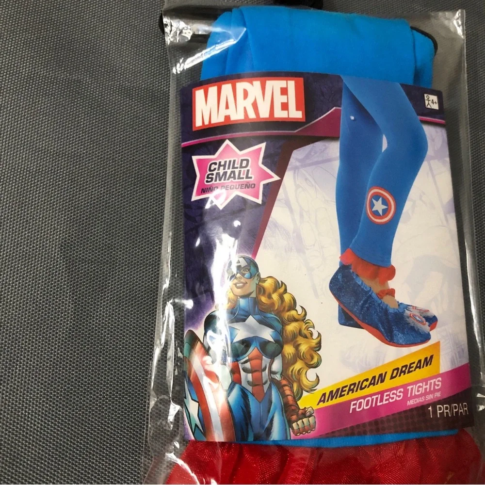 Girls Marvel American Dream Footless Tights Size Small Up To 55 lbs Costume New